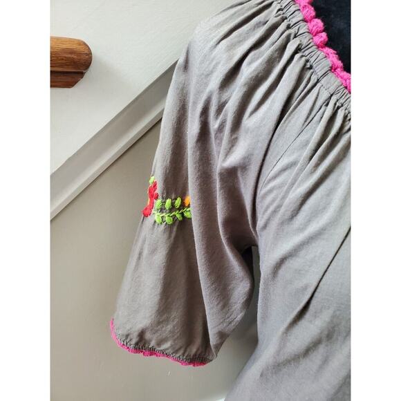 IVY Jane Embroidered Gray Cotton Round Neck 3/4 Sleeve Knee Length Dress Size XS - Picture 7 of 12